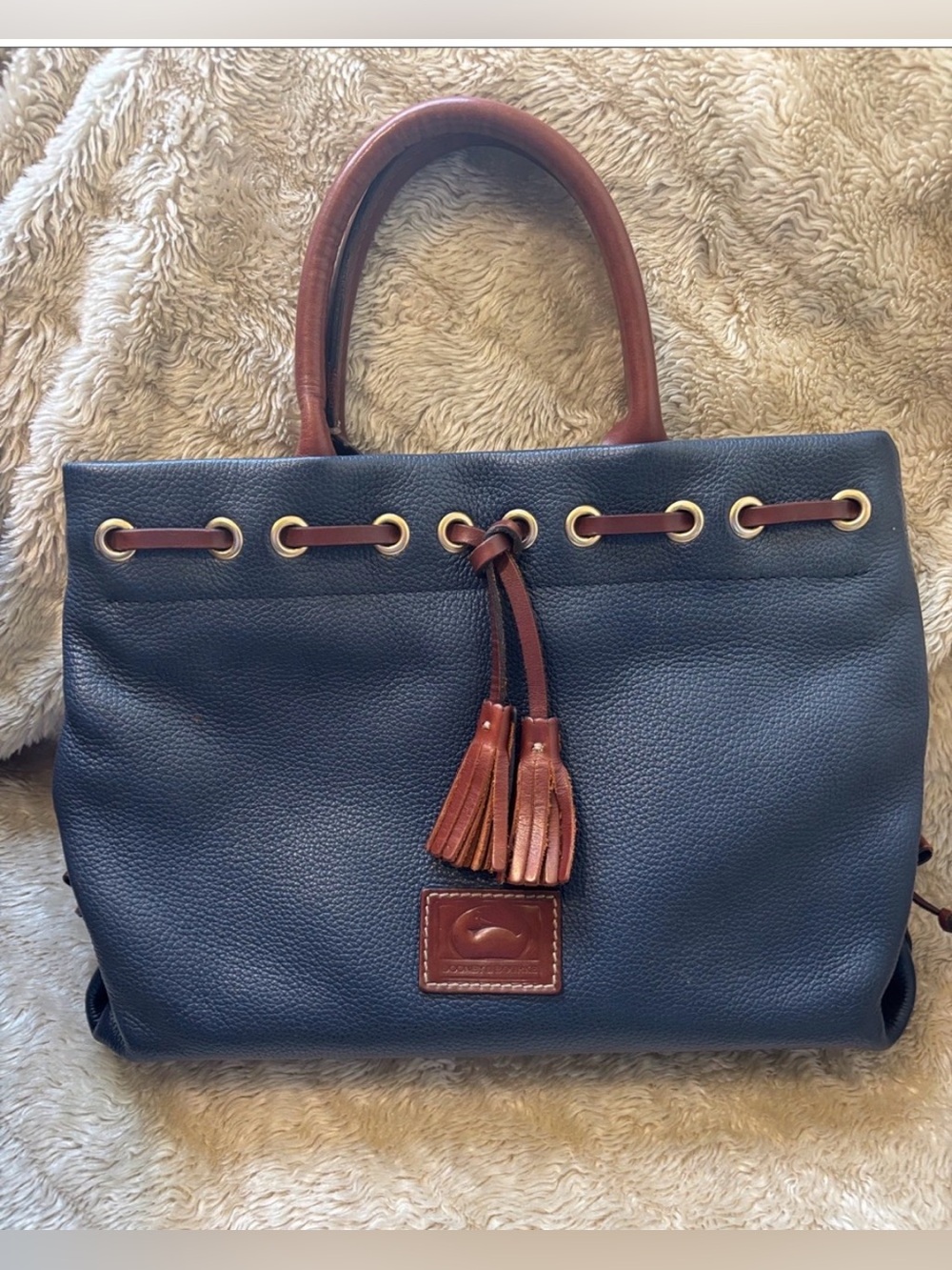 Dooney & Bourke Navy & Caramel Pebbled Leather Bag